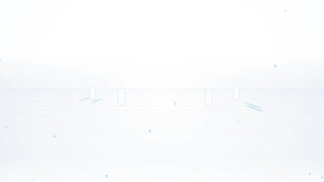 Abstract white background with subtle blue and grey lines and dots.