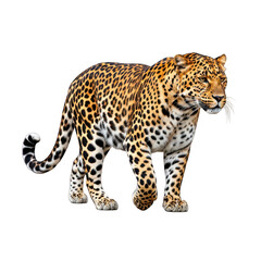 Obraz premium Leopard walking in natural pose isolated on transparent background png