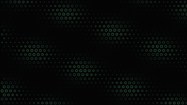 Glowing hexagonal grid with flowing cyan waves on dark background