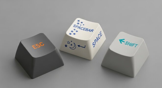 Custom mechanical keyboard keycaps featuring spacebar escape and shift keys in a minimalist setup