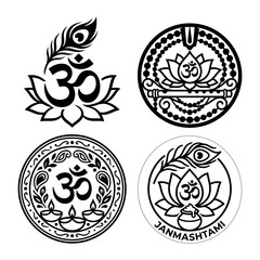 Obraz premium Janmashtami Om circle mandala vector set