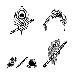 Peacock feather flute devotional icon vector set © AnilChandra