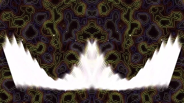 Abstract digital art with bright white jagged shapes on a dark textured background.