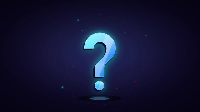 Glowing blue question mark animation on dark background, for faq and, support concepts