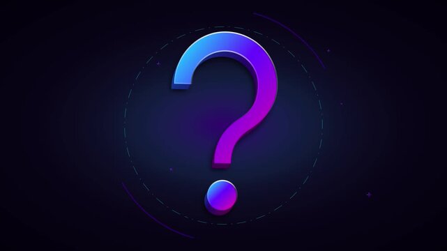 Neon gradient question mark symbol pulsing with digital hud on dark background
