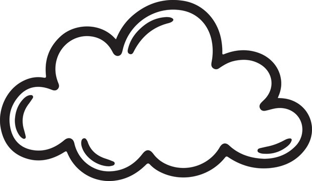 A Simple Minimalist Black And White Outline Drawing Of A Single Fluffy Cartoon Style Cloud
