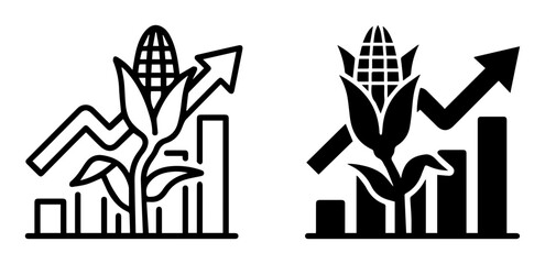 Fototapeta premium 2 Agriculture icons with growth charts, outline solid styles, UI and web interface design