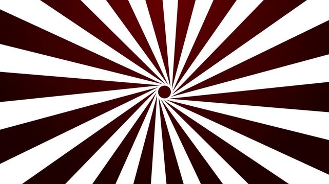 Dark red and white radial sunburst vortex, hypnotic spinning geometric pattern video