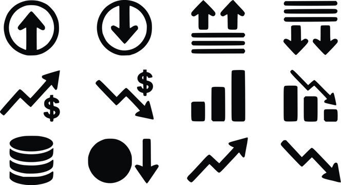 Financial growth and decrease arrow vector icon set