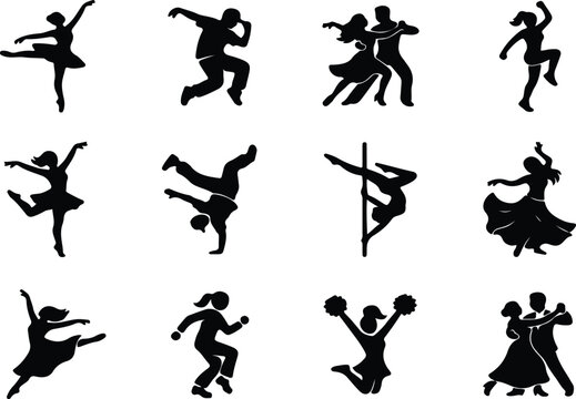 Performing arts and choreography dance styles black silhouette set