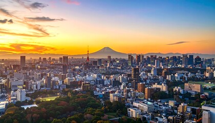 Fototapeta premium Tokyo Skyline Sunset Panorama