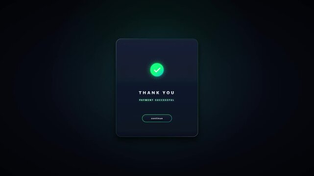 Payment successful thank you ui animation modern dark mode checkout confirmation screen