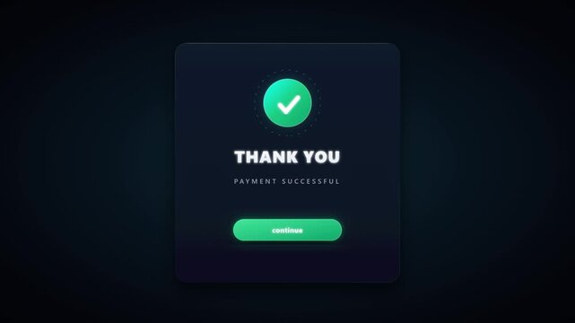 Payment successful ui animation: thank you confirmation screen for e-commerce and mobile apps