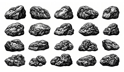 Moss Covered Stone Rocks Vector Collection © Bodyuj