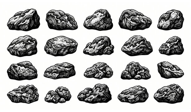 Moss Covered Stone Rocks Vector Collection