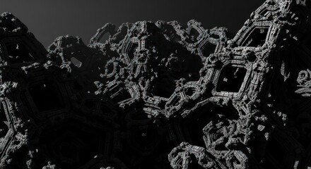 Fototapeta premium Vast Monochrome Fractal Landscape of Eroded Geometric Ruins