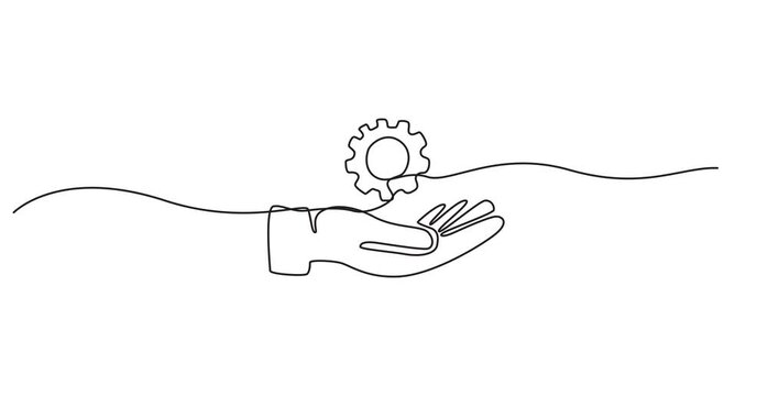 Animated self drawing of  resource icon hand with gear continuous one line drawing, Premium Service Single Line Icon, Continuous Line Drawing of Engineering Icon. Hand Drawn Symbol Vector Illustration