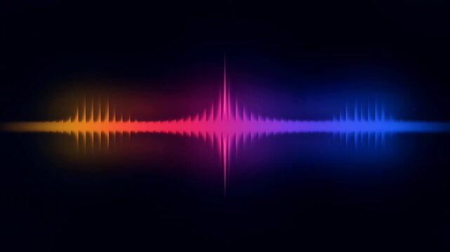 Colorful Audio Waveform Visualization with Neon Sound Frequency Spectrum on Dark Background