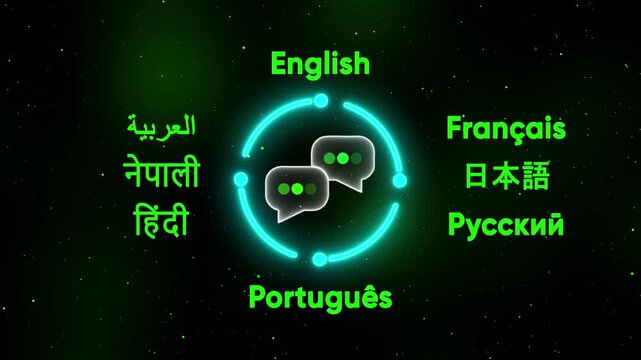 Global communication concept: multilingual speech bubbles motion