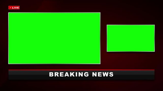Breaking news broadcast template with green screen placeholders and live overlay
