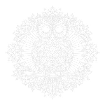 Wise Owl Zentangle Anti-Stress Mandala Coloring Page for Adults and Children