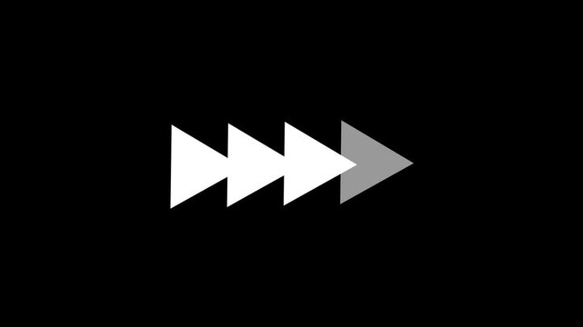 Arrow sign. white right arrow pointer icon. arrow video on a black background.abstract arrow icon loading animation on black background.