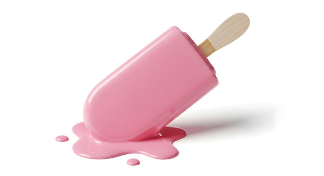 Pink popsicle melting on white background with liquid splash