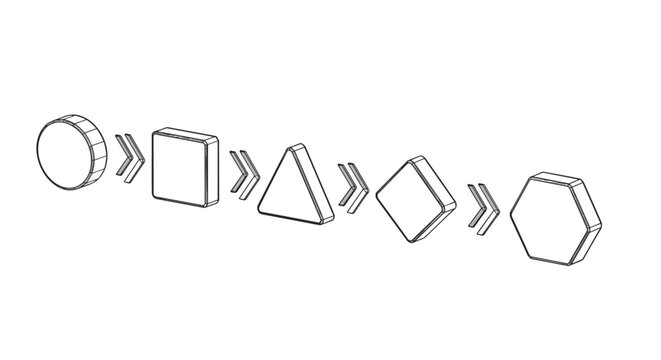 Process flow diagram featuring empty geometric shapes linked by double arrows for step-by-step business workflow planning.