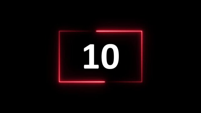 Neon Rectangle countdown timer from 21 second animation on black background with alpha channel, 21 second countdown timer.