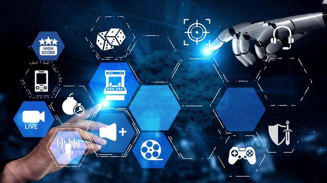Gaming icons show online gaming, game streaming, and interactive play. Gaming supports esports, game community, and digital gaming experience. Funnel