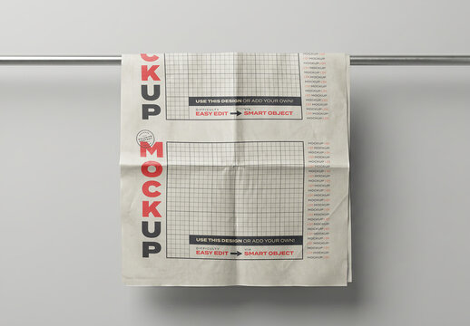 Folded Paper Hanging on Pole Mockup