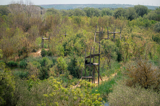 Parcours accrobranche dans la v&eacute;g&eacute;tation du parc de Sigean