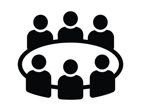 Team Meeting Icon: A stylized illustration of a group of people gathered around a table, representing collaboration and discussion. business meeting, teamwork, discussion group, committee meeting.
