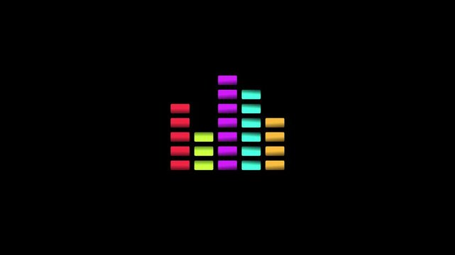 Neon music equalizer bars animated on black background. 4k motion graphics video 25fps
