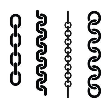 Variety of Chain Links: A collection of different styles of black chain links. metal link, security connection, industrial design.