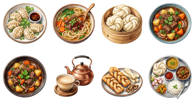 traditional tibetan and himalayan dishes including momo dumplings thukpa noodle soup and butter tea