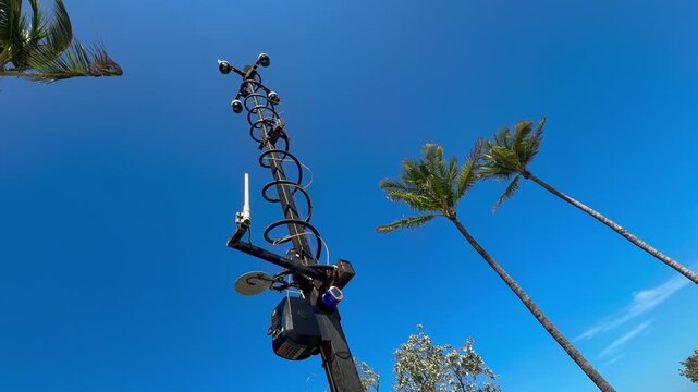 Security camera set up installation against clear blue sky 01
