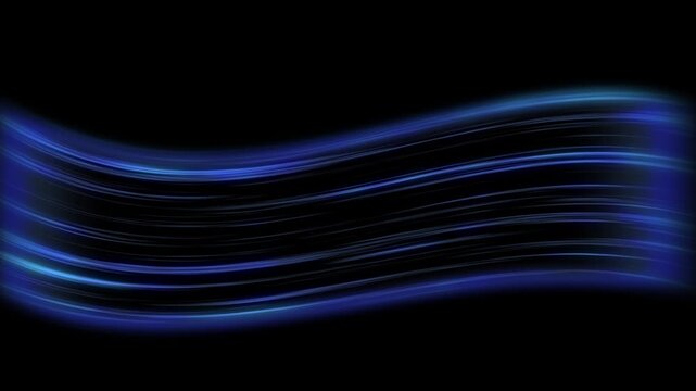 Abstract background with cold air flow from light effect with blue rays, blue wind blows waves of fresh air, freezing blowing effect animation on black screen, 4k loop animation