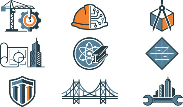 Civil Engineering and Construction Architecture Icon Set for Building Development Corporate Logo Designs