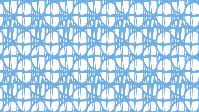 Seamless blue abstract lattice pattern featuring hand drawn organic lines.