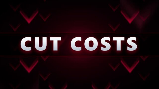 Cut costs business concept animation with red downward arrows and modern typography