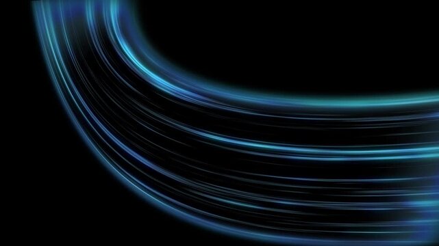 Cold air flow effect with blue light rays, freezing wind waves and cooling air blowing, abstract directional optical fiber neon lines on alpha channel transparency, 4k loop animation