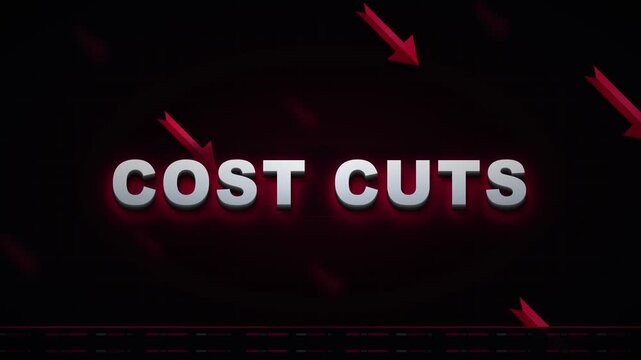 Cost cuts motion background, with animated red, arrows for business, finance presentations