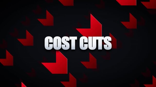 Cost cuts business concept motion with red downward arrows and modern typography