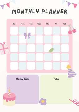  Pink Pastel Playful Monthly Planner A4.eps