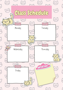 Pink Yellow Cute Colorful Cat Sticker Class Schedule A4.eps