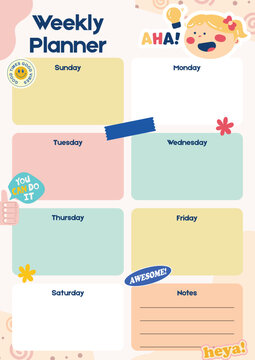 Yellow Pink and Blue Playful Weekly Planner A4 Document.eps