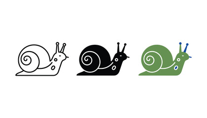 Cute garden snail icon set in line art solid black and green flat graphic design for nature illustration © TARU STOCKPLC