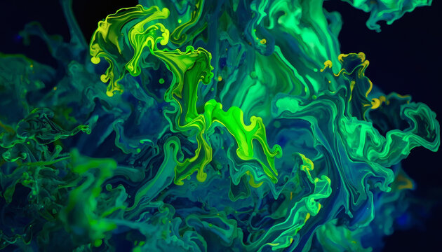 UV reactive fluorescent neon ink macro. Abstract background.