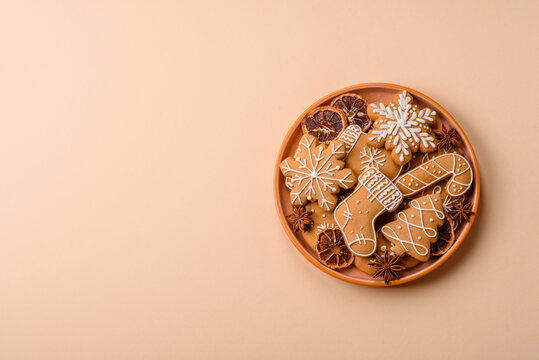 Christmas gingerbread, sweets and cookies for the festive table. Christmas gingerbread